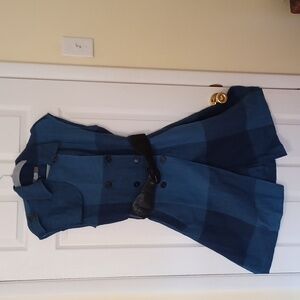 Eva Franco, sz M, belted, double breasted, button down dress in  blue plaid.
